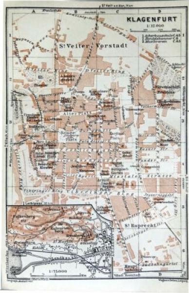 Klagenfurt, alte Landkarte von 1931, alter Druck